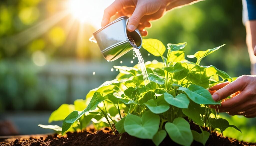 watering sweet potatoes in pots